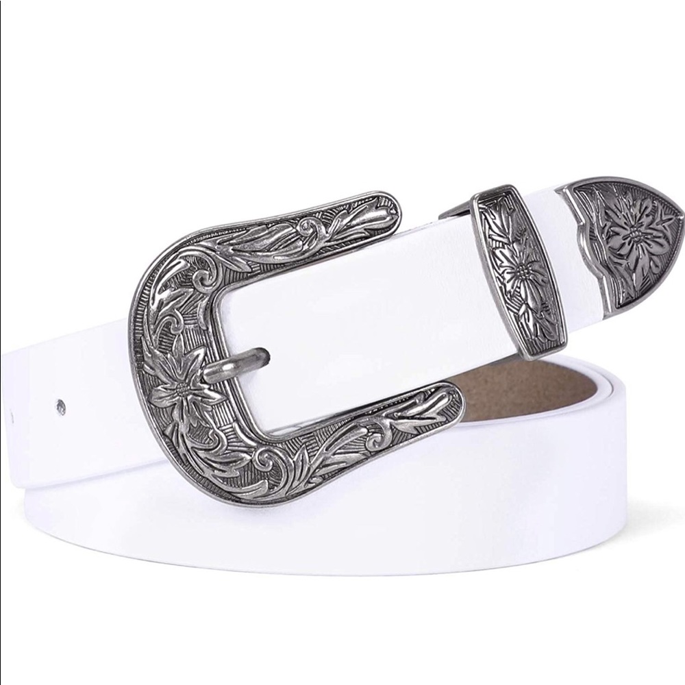 White Western Leather Belt